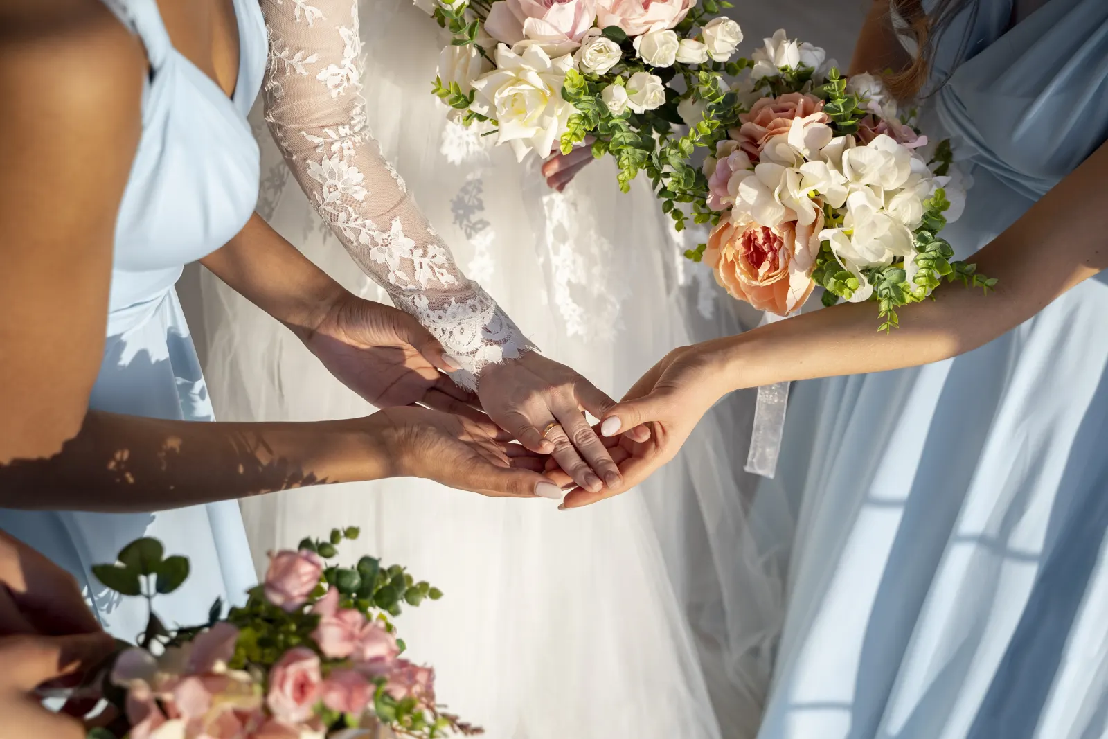 Friends smiling and celebrating together before a wedding